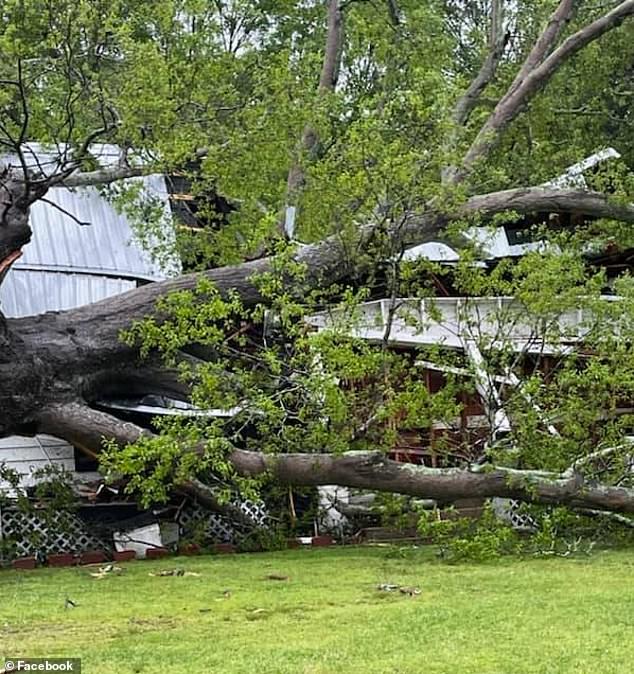Strong storms damage a home in Pelahatchie, Mississippi.