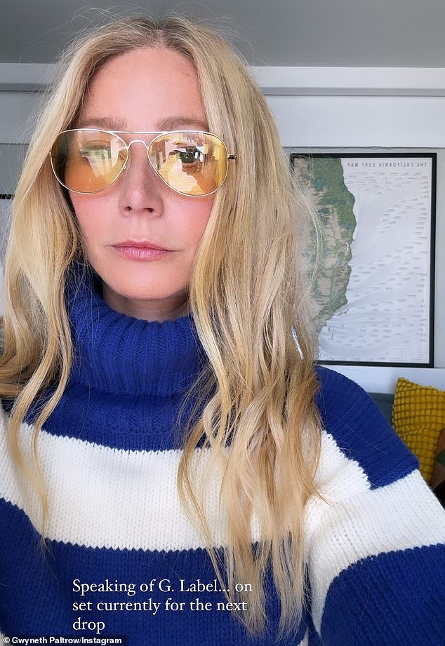 The Academy Award winner also shared some behind-the-scenes snaps from a new sweater shoot for G. Label, Goop's clothing line.
