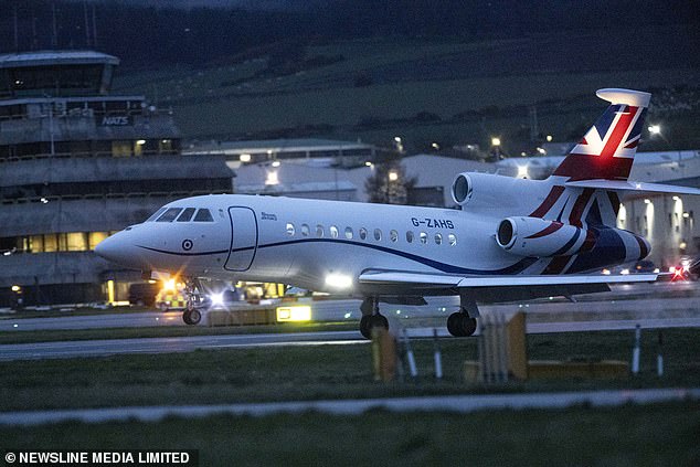 The King and Queen's plane lands at Aberdeen Airport for their anniversary getaway