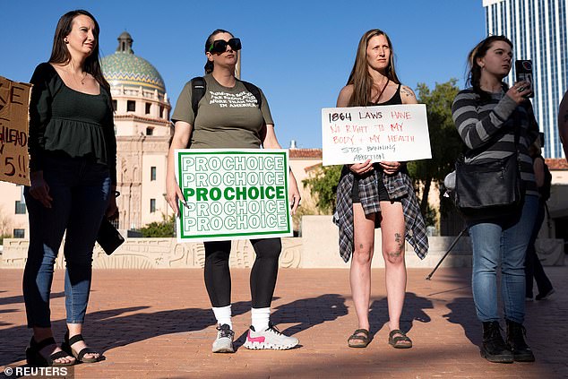 Protesters in Tucson, AZ, after the Arizona Supreme Court revived a law dating back to 1864 that bans abortion without exceptions for rape or incest.