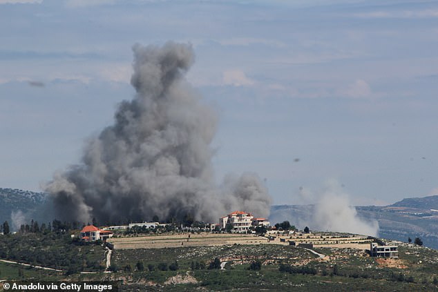 Smoke rises after Israeli airstrikes hit targets in the southern Lebanese city of Khiam on April 8, 2024.