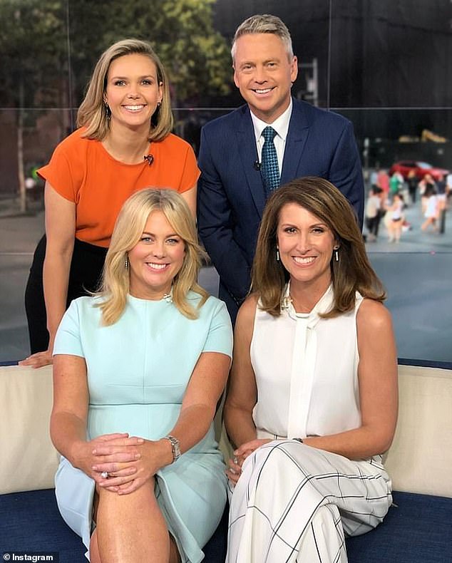 Edwina Bartholomew, 40, was among the first Sunrise stars to share a tribute to her colleague Nathan Templeton, 44, on Wednesday, after the tragic news of his death broke. Both pictured with Sunrise co-stars Samantha Armytage and Natalie Barr.