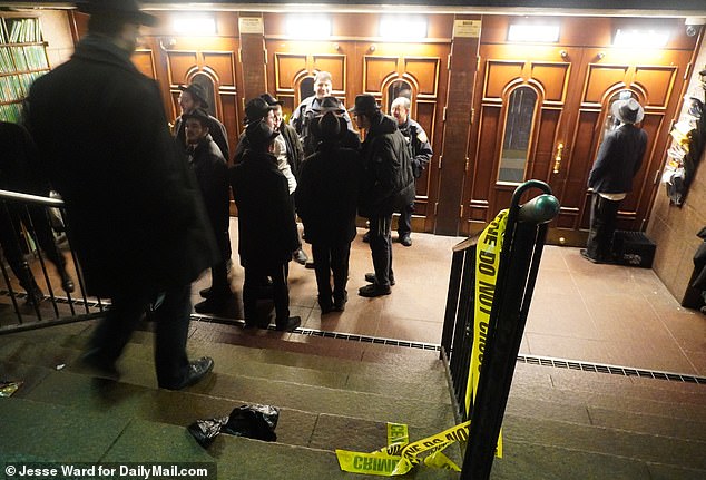 Scene at 770 Eastern Parkway following a fight inside Chabad headquarters that resulted in several arrests.
