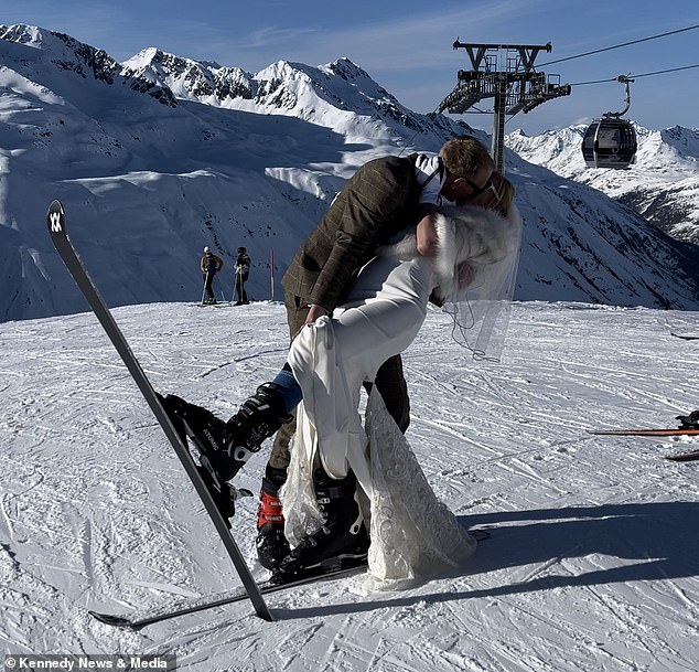 The couple in love said 'I do' looking at the mountains at 2,600 meters above sea level on March 14