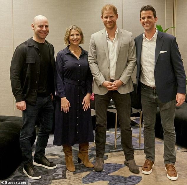 (Left to right): Dr. Adam Grant, president of BetterUp's Center for Purpose and Performance;  Kelly Jones, 'chief people officer' at Cisco;  Harry;  and BetterUp CEO Alexi Robichaux