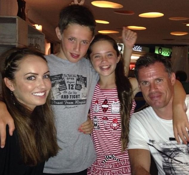 Carragher has two children; a boy named James and a girl named Mia (above)