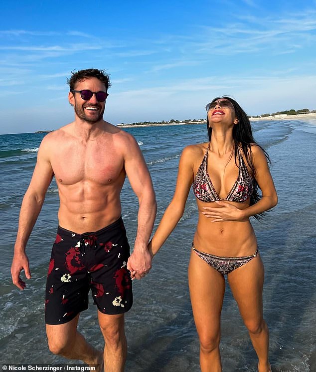 Nicole celebrated her fiancé Thom Evans' birthday with a series of photos on the beach on Thursday and thanked him for 
