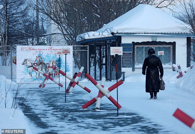 The entrance to the IK-3 Arctic penal colony where Navalny was held since December 2023