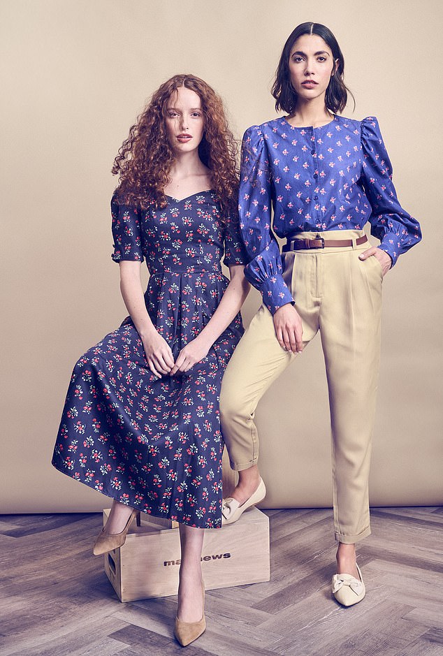 The new range stays true to traditional prints, such as this dress from 1993, with a puff-sleeved shirt costing £42 and slim-fit chinos for £58.