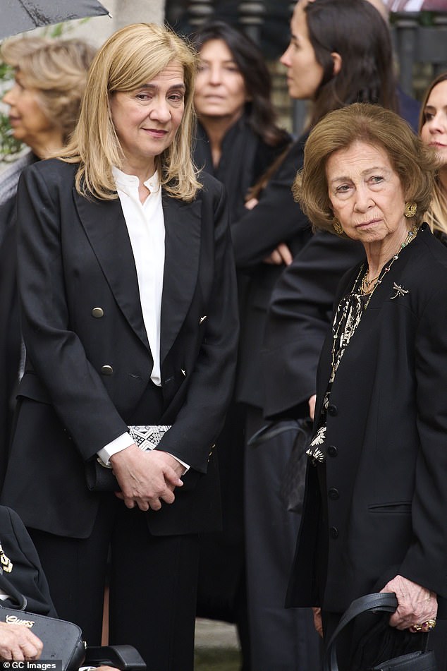 Princess Cristina of Spain and Queen Sofia appear at Monday's tribute