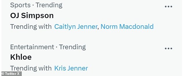 The Keeping Up With the Kardashians alum, as well as her mother and former stepfather's name, Caitlyn Jenner, began trending Thursday morning.