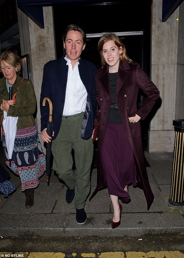 The outfit was cinched at the waist with a belt and Beatrice completed the look with simple heels.