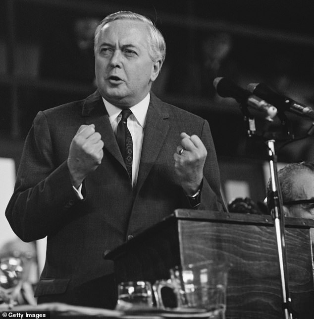 Harold Wilson photographed giving a speech at the Labor Party Conference in Brighton in October 1969.