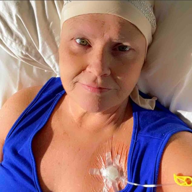 Stephanie Scanlan, 56, struggled for months to find the cancer drugs needed to treat her rare bone cancer that had spread to her spine.  The Florida native had to have her hand amputated at the wrist (Photo courtesy of GoFundMe)