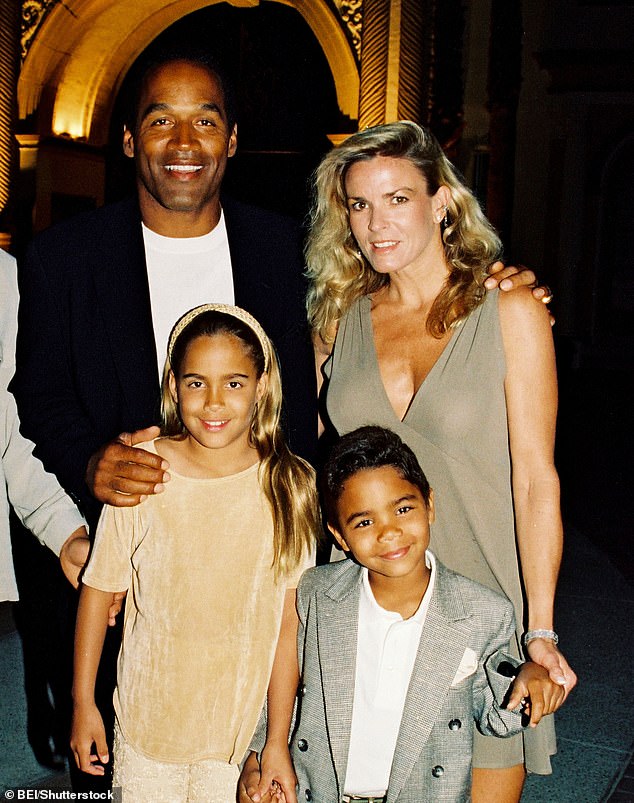 OJ Simpson with his family: his wife Nicole Brown and their two children Sydney Simpson (left) and Justin (right) at the premiere of Naked Gun 33 1/3 in 1994