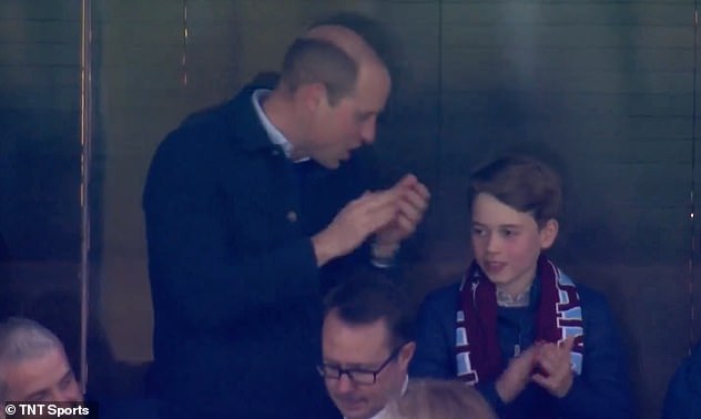 William, who is an avid Aston Villa fan, turned and appeared to say a few words to his son.