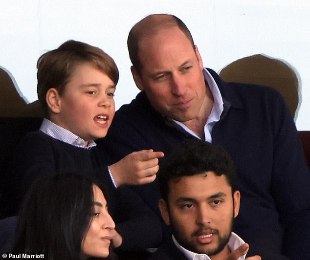 The heir to the British throne has long been a passionate Villa supporter, and has even taken his son, Prince George, to matches at Villa Park (pictured in March 2023).