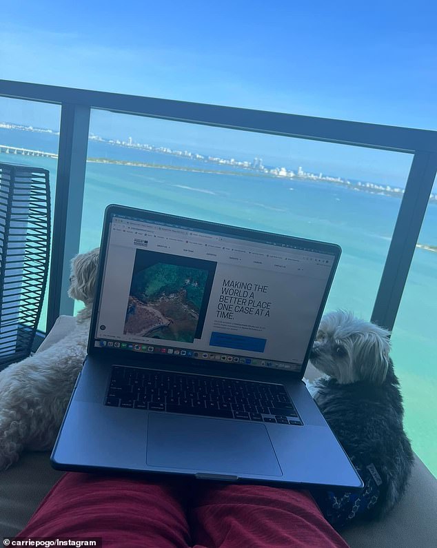 He shared another photo of his laptop overlooking the ocean.