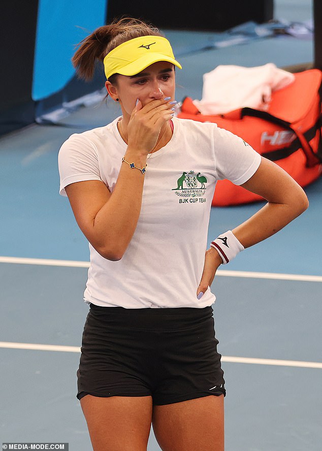 Arina Rodionova was visibly emotional after seeing her friend and teammate go down injured during their practice match.