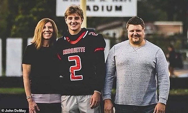Jordan DeMay died just months before graduating from Marquette Senior High School, where he played on several sports teams. In the photo: Jordan Demay with his parents.