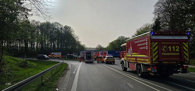 Emergency services at the accident scene in Schäftlarn, Munich, on Monday afternoon