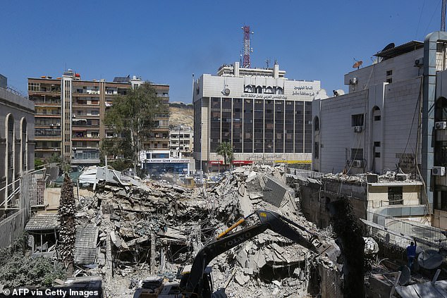 The rubble of a building attached to the Iranian embassy, ​​a day after an airstrike in Damascus on April 2, 2024.