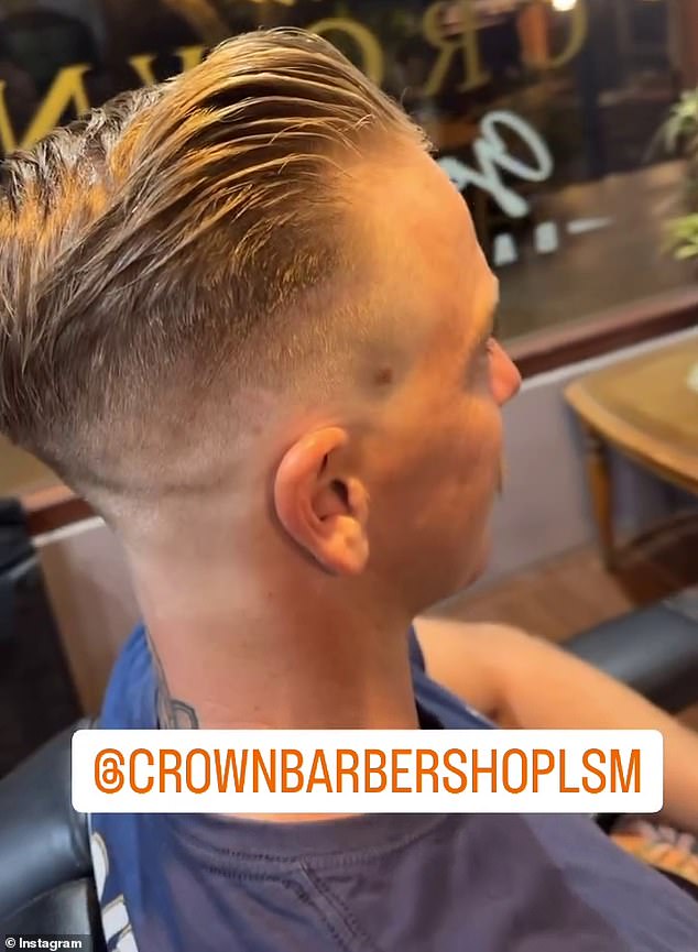 The groom chopped off his signature long blonde hair and proudly revealed a freshly cropped style.
