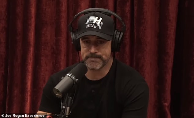 The quarterback, photographed during a February appearance on The Joe Rogan Experience, claimed he spoke with Rogan about alternative treatments for Covid-19.