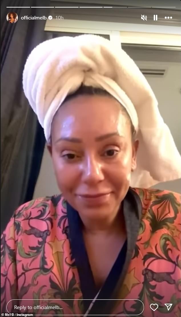 Mel continued the night of pampering with a mask and uploaded the video of her applying it to her stories.