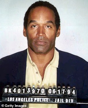 OJ Simpson pictured in a mugshot following his arrest in Los Angeles, California, in June 1994.