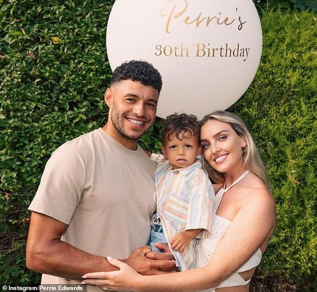Most of the album was recorded at her north London home after her fiancé Alex Oxlade-Chamberlain suggested turning her disused dining room into a home studio (pictured with her two-year-old son Axel).
