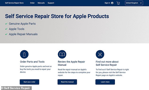 The tech giant's Self Service Repair program sends replacement parts and tools to people's homes for a fee so they can repair their broken iPhones and Mac computers.