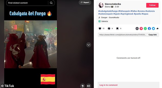 Bianca had posted at the end of March showing that she was in Valencia, Spain.