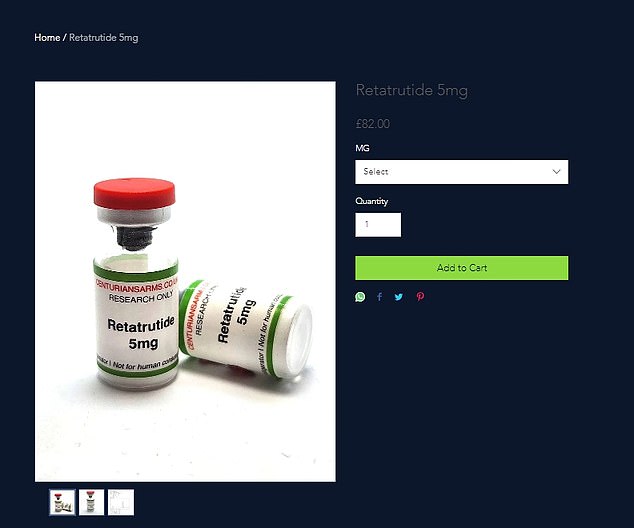 Images on its website showed 5 mg vials of retatrutide with labels stamped with the words 
