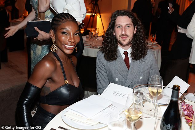 Michaela exuded radiance as she was photographed at the gala dinner alongside her businessman boyfriend.