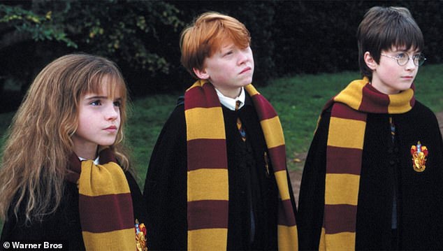 Daniel Radcliffe, Rupert Grint and Emma Watson in one of the Harry Potter films