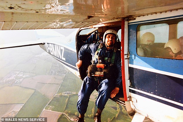 Pictured: Brian completing a skydive.