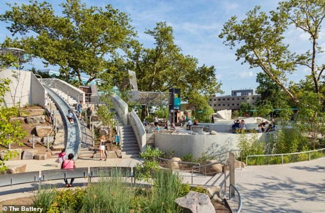 The New York State Parks Department told DailyMail.com that Battery Park Playscape (pictured) has three public restrooms and that 