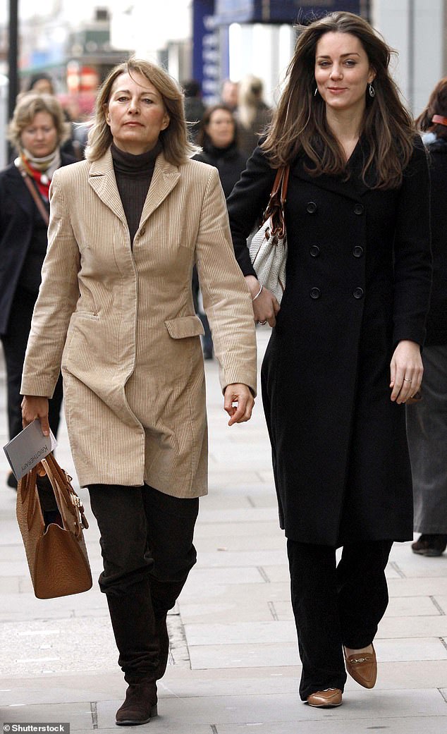 Carole has taken a hands-on approach with her children. She is pictured with Kate as the couple enjoys a walk in 2006.