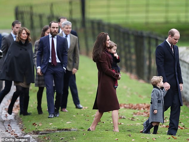 Pictured: William and Kate with George and Charlotte, followed by Carole, James and Michael Middleton in 2016.