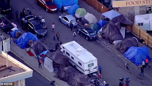 A migrant camp seen in Denver, Colorado.