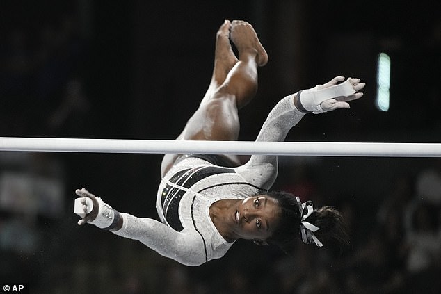 Biles seemed laser focused as she competed on the uneven bars during her brilliant comeback.