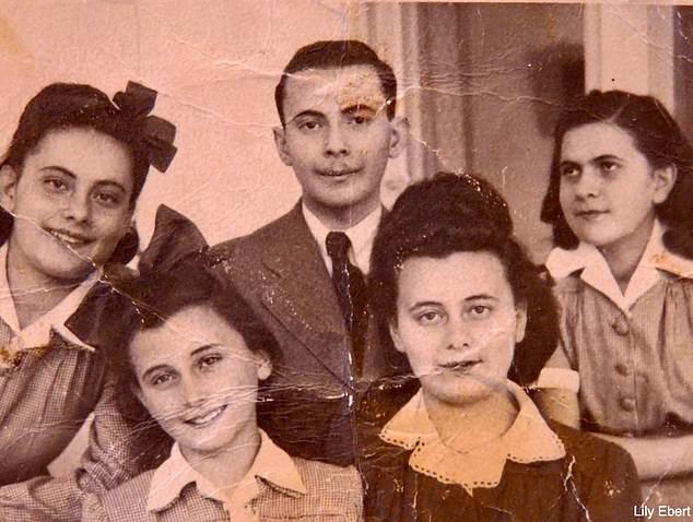 Lily photographed with her siblings for the last time: This photograph taken in 1943 shows the siblings (ID) Piri, Berta, Imi, Lily and René (another brother, Bela, is not pictured).