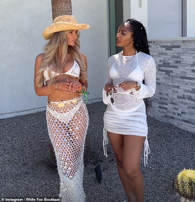 Jourdan opted for a sheer white minidress and matching bikini as she posed up a storm in her look ahead of the first day of the festival.