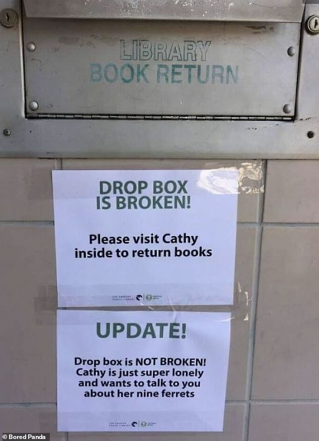 Meanwhile, a librarian appeared to pretend that the book delivery box was broken so she could talk to customers about their ferrets when they personally delivered their books.