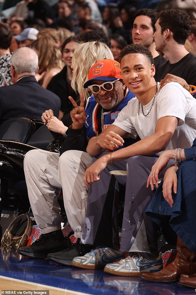 Spike Lee attends the game between the Brooklyn Nets and the New York Knicks on April 12 at Madison Square Garden in New York City.