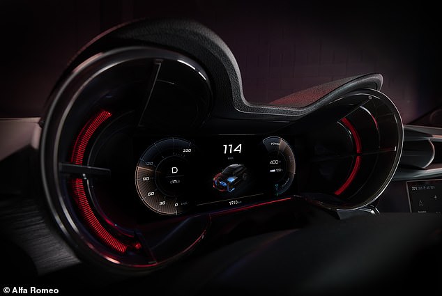 Alfa implemented its historic 'Cannocchiale' design with the instrument panel featuring a 10.25-inch digital driving display, part of Alfa Romeo's racing pedigree.