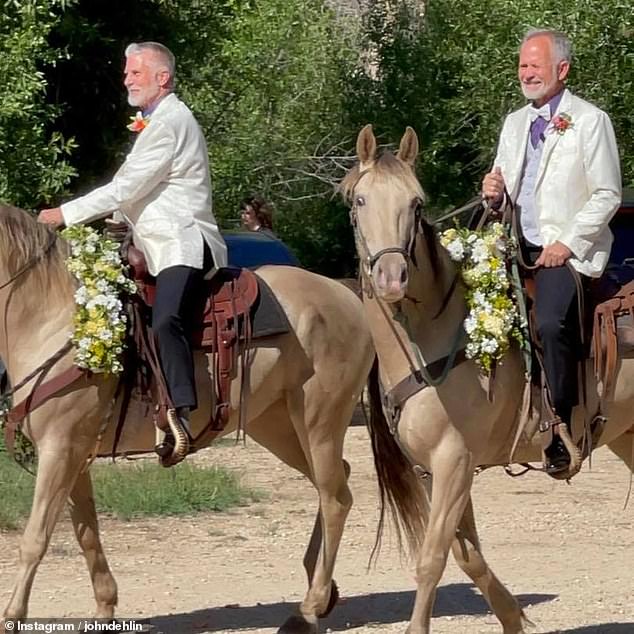 Elizabeth's father, Ed, married her husband in 2021 in a ceremony in which the two bride and groom rode horses together.