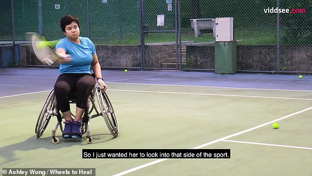 Eng raised money to buy a custom wheelchair to play tennis.  Practicing makes her feel strong, she said.