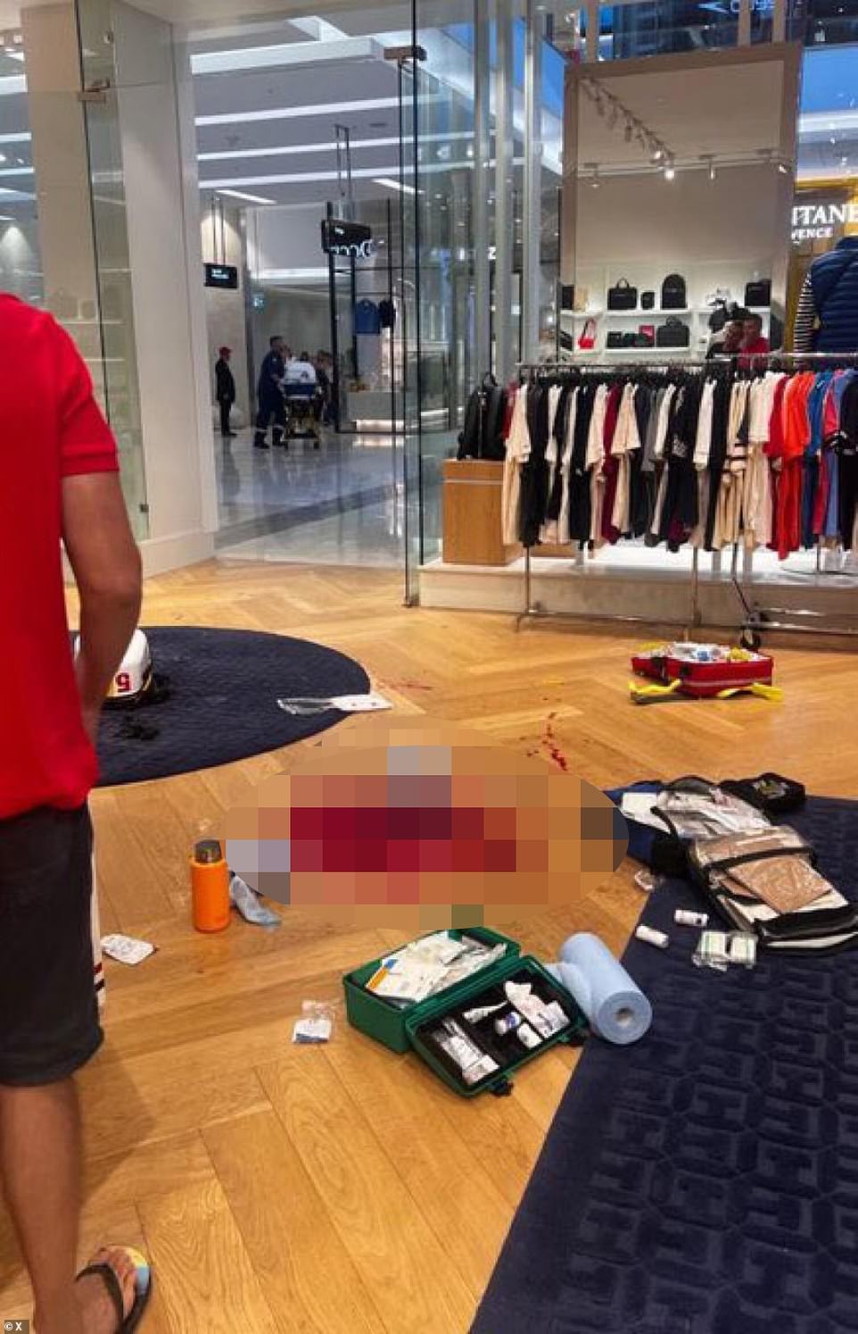 Blood stains seen inside a store in the shopping center
